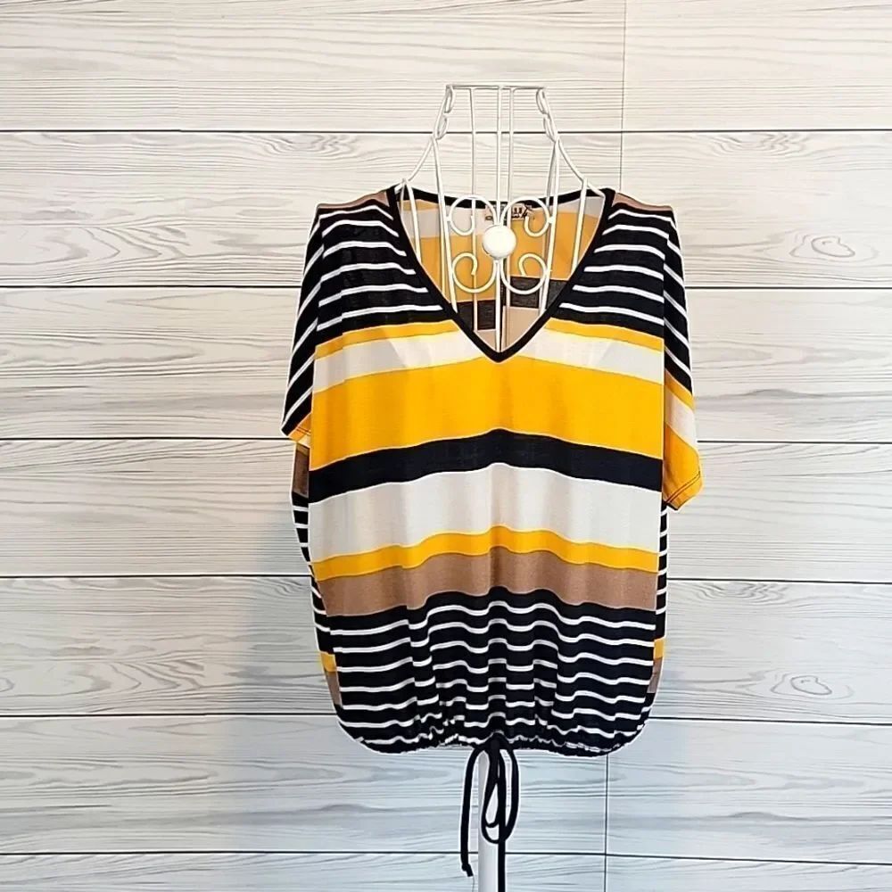 Lavish striped casual blouse - yellow, black, cream color Women's Size M